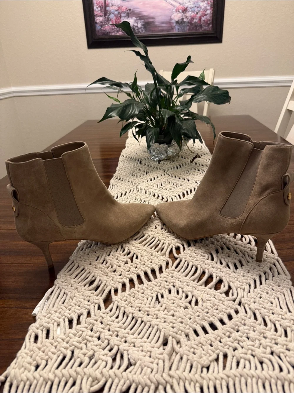Cole Haan Taupe Suede Pointed Toe Ankle Boots